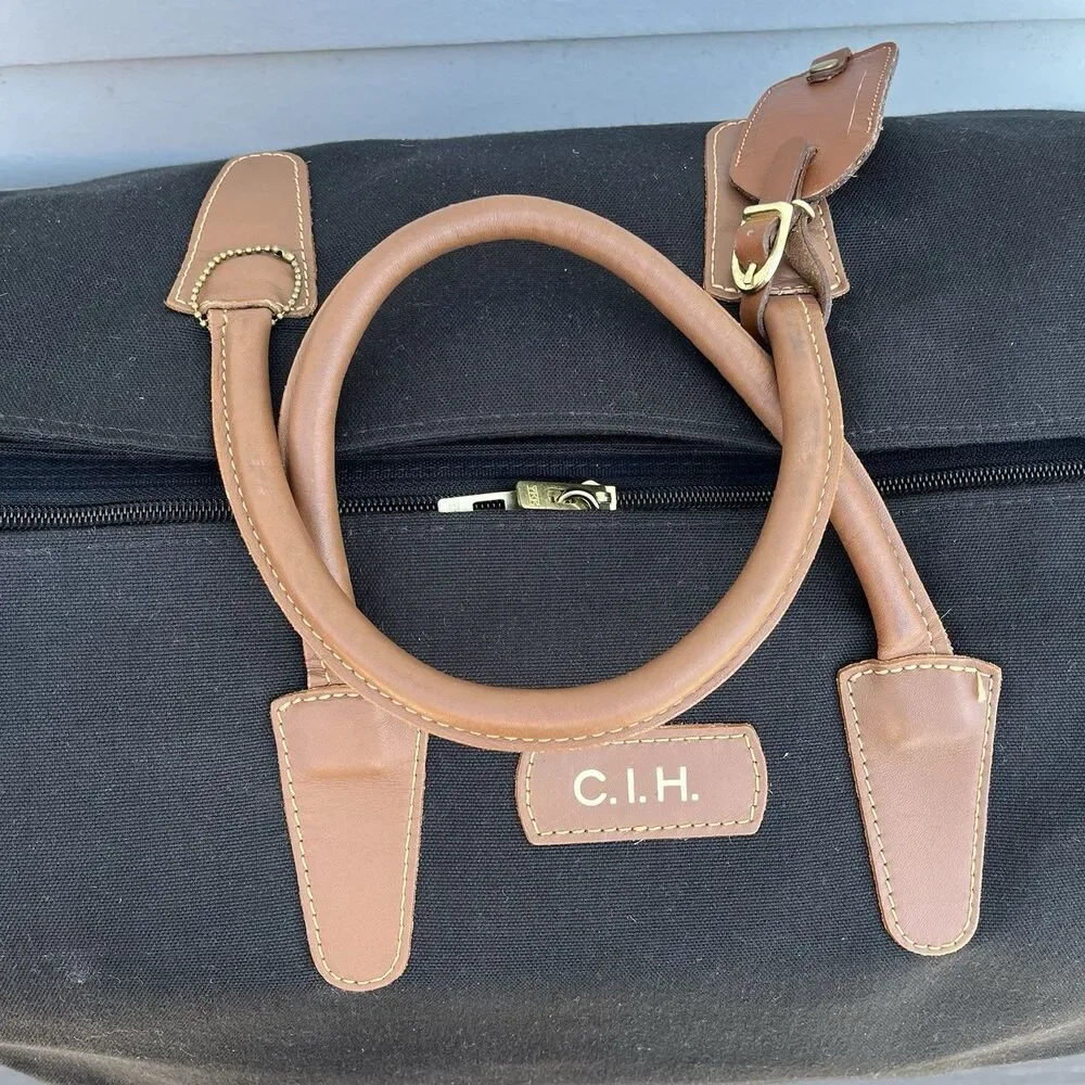 T. Anthony Weekender Duffle Bag Black Canvas Tan Leather Monogram CIH No Strap